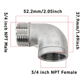 AUXBC 2Pcs 90 Degree Street Elbow, 3/4" NPT Male x 3/4" NPT Female, 304 Stainless Steel Pipe Fittings for Water Pipe, Air Pipe, PVC Tube with 1 Tape