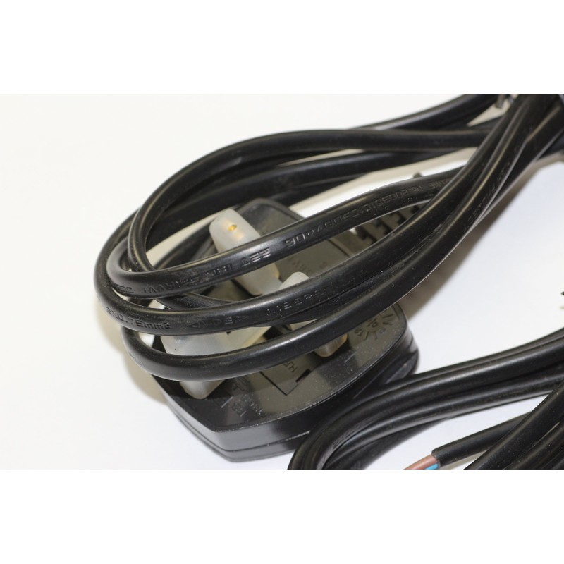 3 x 2m Mains Flex, Moulded UK Plug, Open End