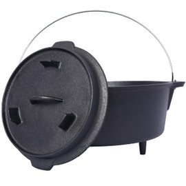 ESPIDOO 12 Quart Cast Iron Dutch Oven: Pre-Seasoned Camping Pot with Skillet Lid & Leg Base - Outdoor Cooking for BBQ Baking & Campfire Meals - Heavy Duty Camping Gear for Family Gatherings