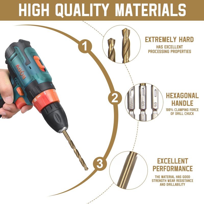 26 Piece Titanium Drill Bit Set, hex Shank high Speed