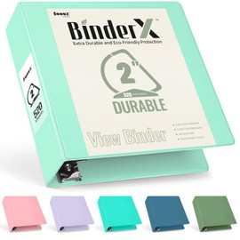 Sooez BinderX Extra Durable 2 Inch 3 Ring Binder, D-Ring Large Binder, Holds 520 Sheets of 8.5x11 Paper, Customizable View Cover with Inside Pockets, Heavy Duty 3 Ring Binder for School, Light Green