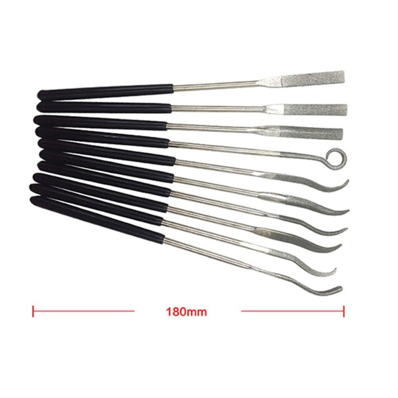 10Pcs Diamond Needle File Set, 180mm Metal Files with Rubber