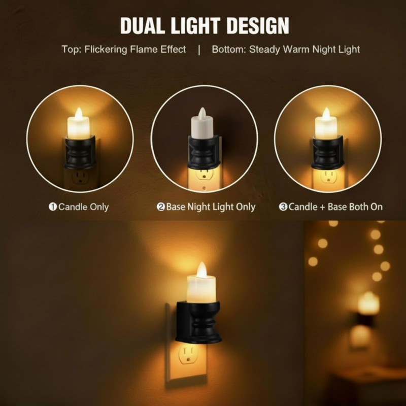 Meonum Flickering Flameless Candle Night Light Plug in, Dimmable LED