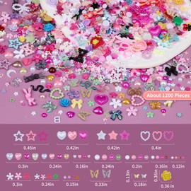Sinyanail 3D Resin Nail Charms Mix Rabbit Flower Bear Bowknot Nail Charms Gummy Heart Lollipop Nail Rhinestones Pearls Jewelry for Nail Art Design DIY Crafts Accessories (24 grids Pink)