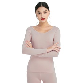 Mcilia Women's Ultrathin Modal Thermal Baselayer Top Scoop Neck Long Sleeve Undershirt Skin Pink Large (UK Size 16 18)