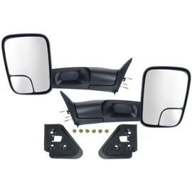 For Dodge Ram 2500/3500 1994-2002 Towing Mirror Driver & Passenger Side Pair Manual Folding Non-Heated w/Blind Spot Glass & Bracket, Old Body Style Textured Black CH1320332, CH1321332