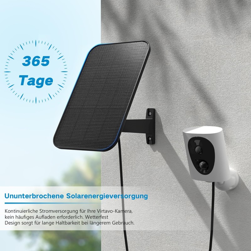 virtavo Solar Panel for Outdoor Camera, Waterproof Solar Charger, Continuous
