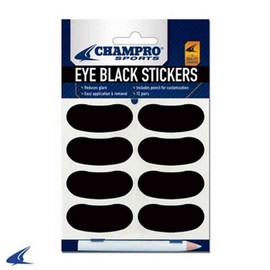 CHAMPRO Eye Black Stickers with White Pencil for Customization, 12 Pairs