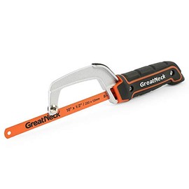 GreatNeck 74009 10 Inch Close Quarter Hack Saw, Compact Hacksaw for Cutting Wood, Metal, PVC, and Foam, Dual-Action Blade Lock, Adjustable Aluminum Frame
