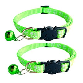 Hepplly 2X Safety Cat Collars Quick Release with Bell,Adjustable 20-32cm Suitable for All Domestic Cats (Fluorescent Green)