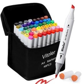 Vitoler Alcohol Markers,48 Colors Dual Brush Tip Art Marker for Adults Coloring Books, Permanent Drawing Markers for Artist Illustration Art Supplies