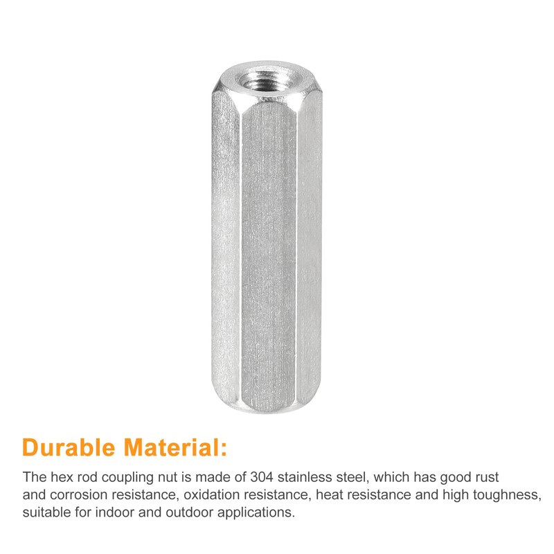 sourcing map M4 x 0.7-Pitch 25mm Length Coupling Nuts, 5pcs