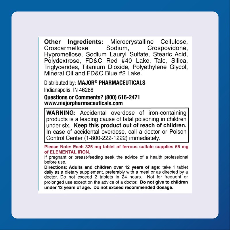 Major Ferosul - Ferrous Sulfate 325mg Tablets with 65mg of