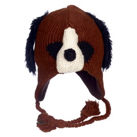 Hand Knitted Woolly Hat | Dog | Fun Wool Knit Fleece Lined Animal Hat for Men and Women | One Size Fits All | Wooly Winter Cap with Ear Warmers and Tassels Brown