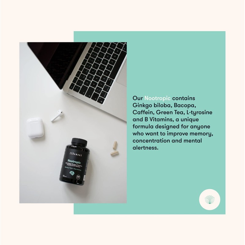 Nootropic, with Ginkgo Biloba, Bacopa, Green Tea, Tyrosine and B