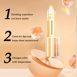 Transferproof Colour Changing Lipstick, Long Lasting 24H Lipstick, Moisturizing Glossy Tinted Lip Gloss with Gold Foil, Temperature Reactive Lip stick for Women, Non-Sticky, Kiss-Proof