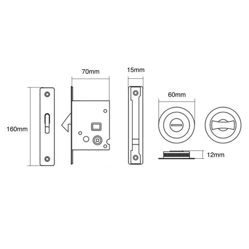 Sliding Door Bathroom Mortice Lock - Dark Bronze