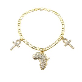 Fashion 21 Women's Ankh, Africa, Nefertiti Charm 10 inches Chain Anklet Ankle Bracelet (Gold/Style 1)