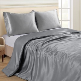 NSGZ 60" x 80" Duvet Cover for Weighted Blanket, Silky Removable Satin Weighted Blanket Cover with 8 Ties, Full/Queen Size Satin Duvet Cover, Grey