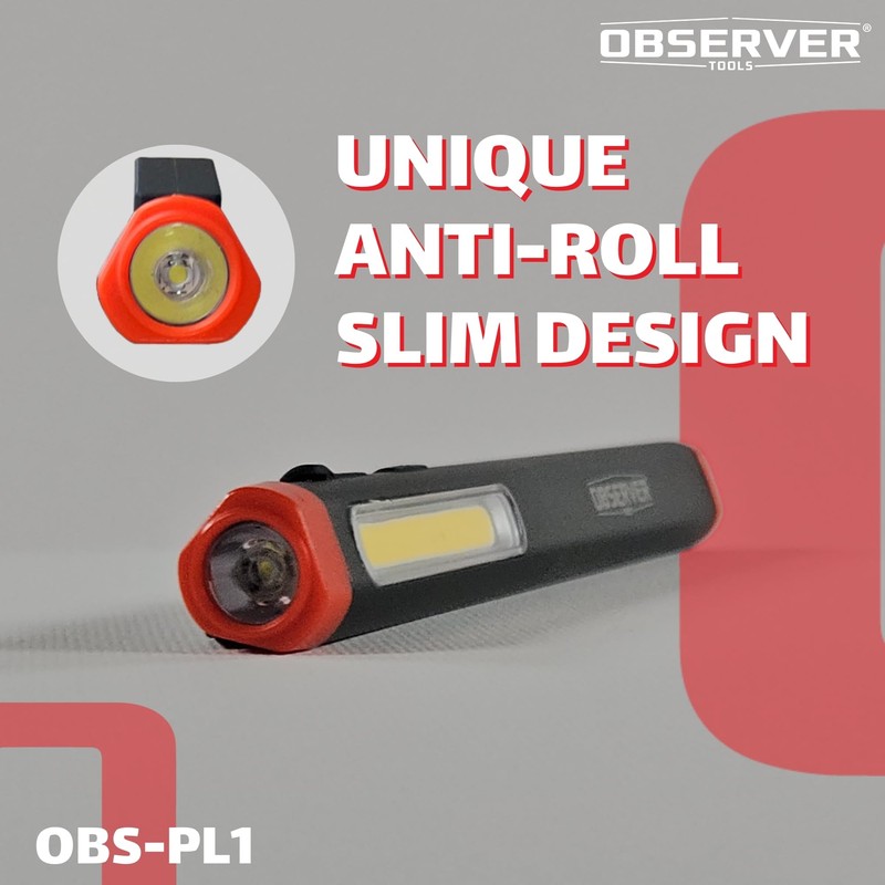Observer Tools 300 Lumen Rechargeable Penlight: Magnetic Base, Integrated Clip,
