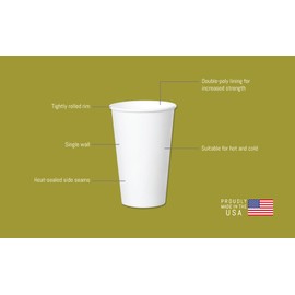 Siptown 16 oz Disposable Hot Drink Coffee Tea Paper Cups,1000 Pack, 16oz, White, Made in USA