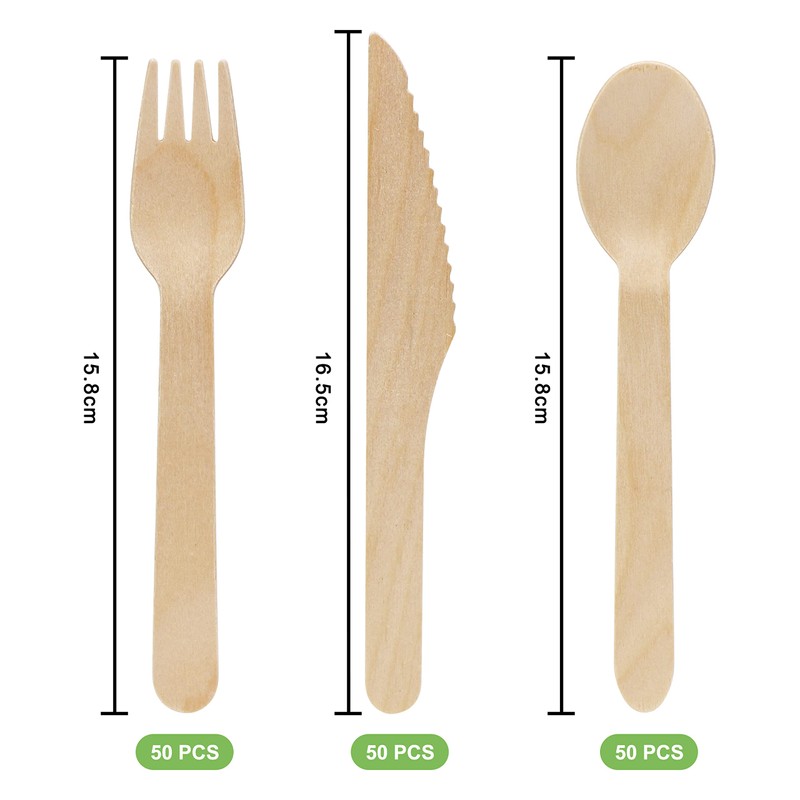 EXZACT Disposable Wooden Cutlery 150 Pieces Recyclable Party Forks and