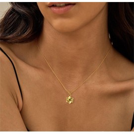 ASCOMY Dainty Gold Necklace for Women Diamond Birthstone Necklaces 14K Gold Plated Birth Flower Necklace Emerald Birthstone May Lily Flower Pendant Necklace Birthday Jewelry Gifts for Women