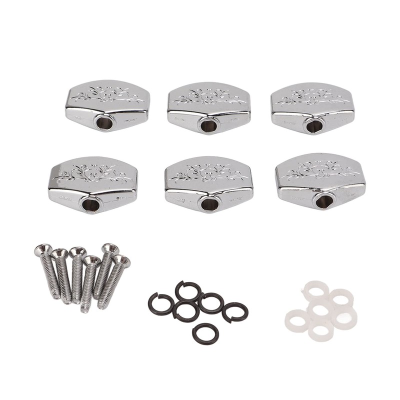 6Pcs Metal Carved Big Square Guitar Tuning Peg Buttons, Replacement