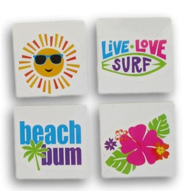 Summer Temporary Tattoos - Sun, Beach, Tropical Flowers Party Favors - 24 Cute Square Tattoos