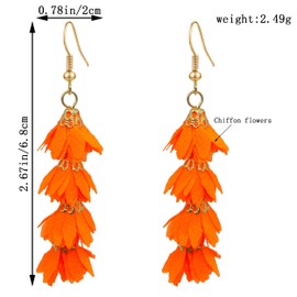 QUSIJIA Unique Bohemian Long Flower Tassel Dangle Drop Earrings Fashion Floral Petals Earring for Women Christmas Birthday Party Gifts (orange)