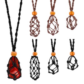 PandaHall Pack of 6 Empty Stone Holder Pendants 2 Colours Crystal Necklace Holder Cord Adjustable Woven Necklace Crystal Cage Holder Rope Pendant for Stone DIY Bracelet Necklace Jewellery Accessories