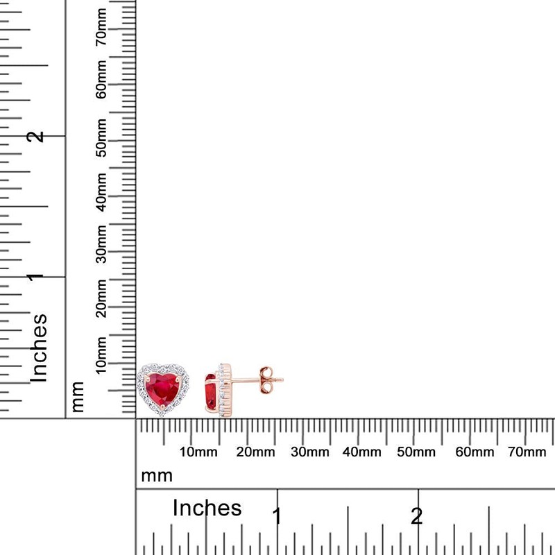 Heart Shape Simulated Ruby & White CZ Stud Earrings In