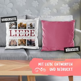 PR Print Royal Cushion with Filling – Design Your Own Photo Collage with Saying – Wir für Immer – with Name and Six Own Photos – Gift Idea Photo Cushion | Colour Cushion Back Pink, 40 x 40 cm