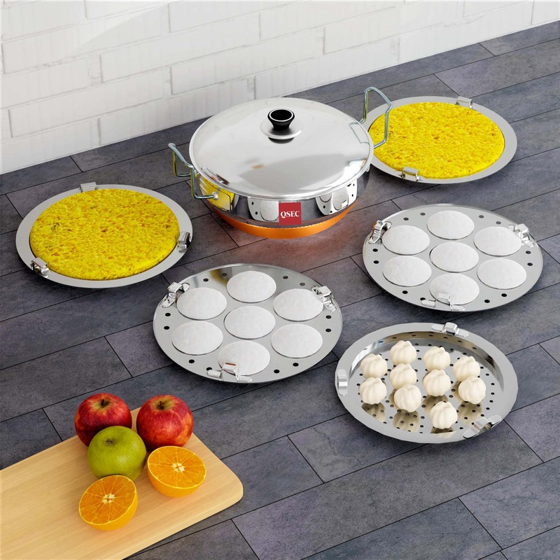 QSEC Stainless Steel Multi Kadai Idli Cooker with Copper Bottom