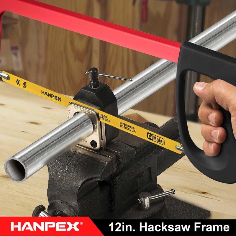 Hanpex 12in. High-Tension Hacksaw Frame with 24 TPI Bi-metal Blade,