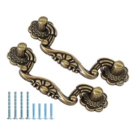 bociloy 2PCS Vintage Drop Bail Pull Handles, 3 Inch Hole Centers Zinc Alloy Cabinet Hardware, Antique Brass Dresser Drawer Pulls for Furniture Cupboard Wardrobe Kitchen Door