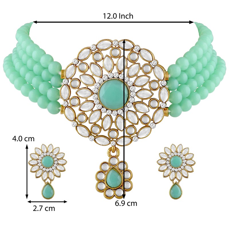 Aheli Kundan Pearl Choker Multi Layered Collar Aretes Set Joyería