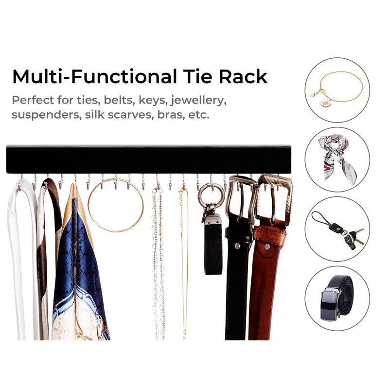 StorageWorks Tie Rack with 20 Hooks, 2-Pack Wall-Mounted Wooden Hangers