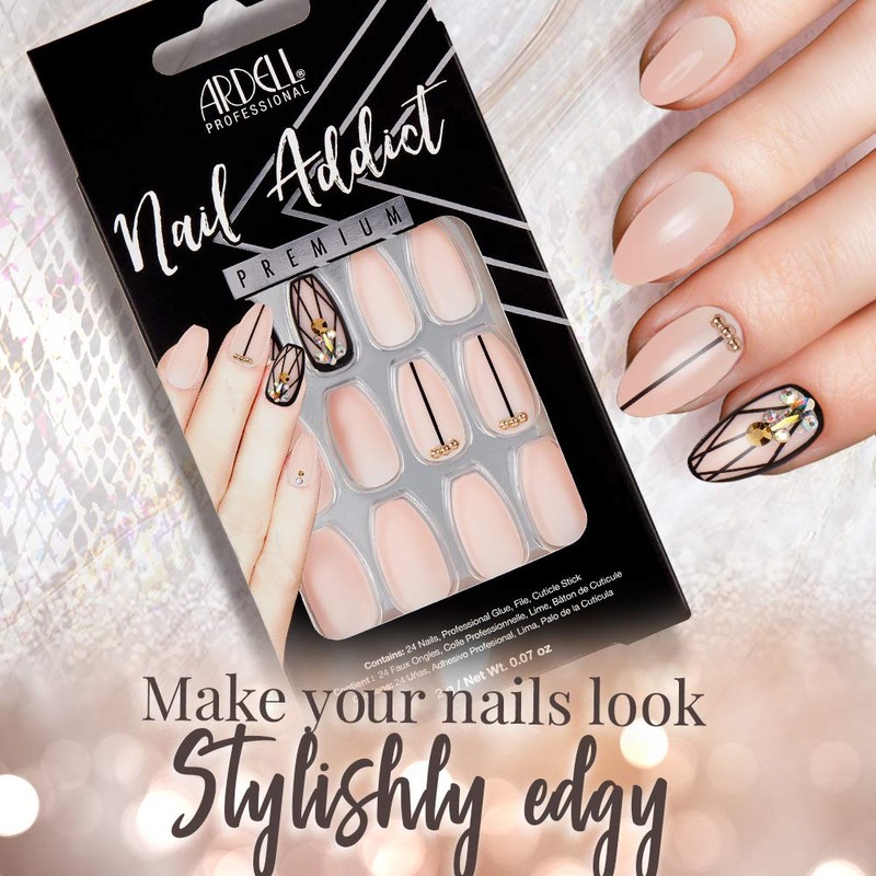 Ardell Nail Addict Premium Artificial Nail Set, Blush Geometric Crystals