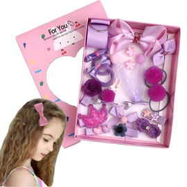 [WENJESO] 18pcs Girls Hair Clips Hair Ties Set Cute Ribbon Rabbit Kids Accessories with Gift Box-4#pl