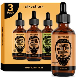 SilkyShark Beard Oil (3 Pack, 90ml), Beard Growth & Conditioning Oil for Men, Hydrating Beard Moisturizer for Grooming & Care, Sandalwood, Cedarwood, Sweet Orange Scents
