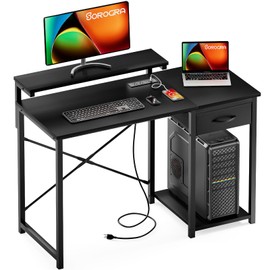 SOROGRA Computer Desk with Adjustable Monitor Stand, 47.2 in Small Desk with Reversible Storage Shelves, Office Desk with Spacious Desktop Spaces for Home Bedroom Workstation, Black
