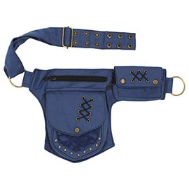 Renaissance Faire Festival Lace Fannypack Waistbag Cotton Utility Hip Belt-Blue