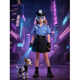 Doxrmuru Girls Police Officer Costume Cop Outfit for Kids Prented Play Career Day Dress Up (7-8 Years)
