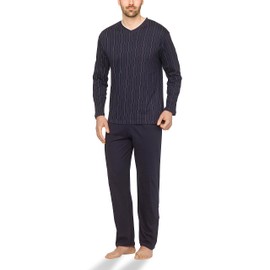 Moonline - Men's Pyjamas Long 100% Cotton V-Neck Striped Design - 50-52