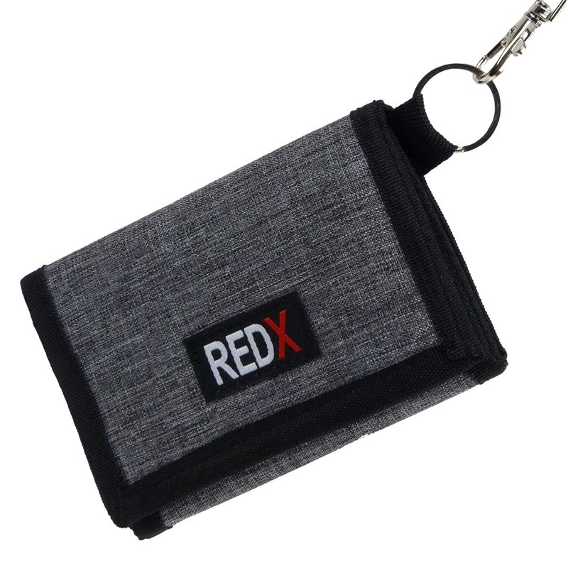 RED X Mens Canvas Tri-Fold Chain Wallet - Grey