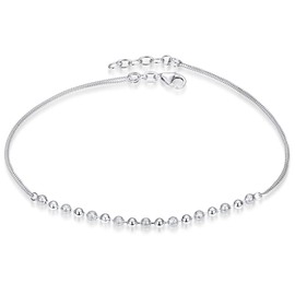 MATERIA by Matthias Wagner SA-117 Women's Bracelet 925 Silver Simple Anklet with Balls Rhodium-Plated, 21 cm, Balls in high-gloss and diamond-cut