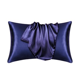 Satin Pillow Case 2 Pack Pillowcase for Hair and Skin Satin Pillow Covers with Envelope Closure (Standard, Navy Blue)