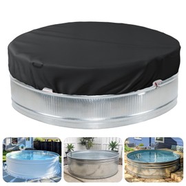 Sobana 7-8 ft Steel Round Stock Tank Pool Cover - Heavy Duty Waterproof Covers for Trough Pool, Wire Rope & Winch Design Increase Stability - Black