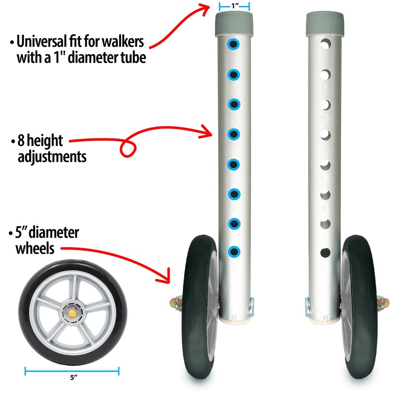 Top Glides Universal Walker Wheel Kit: 5 Inch Sport Wheels